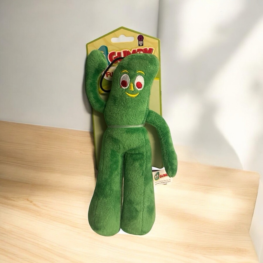 Multipet 9" Hanging Gumby Plush Filled Dog Pet Toy Green Squeaks‎ Squeaky